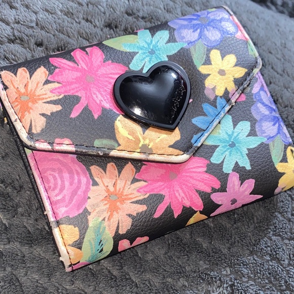 Betsey Johnson Handbags - Betsey Johnson Floral Heart Wallet - Black, Pink, Blue